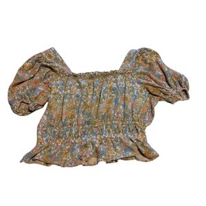 Floral Crop Top Ruffle Smocked Blouse Small